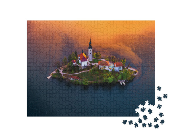 Puzzle 1000 pezzi „Chiesa dell'Assunzione nel lago di Bled, Slovenia“