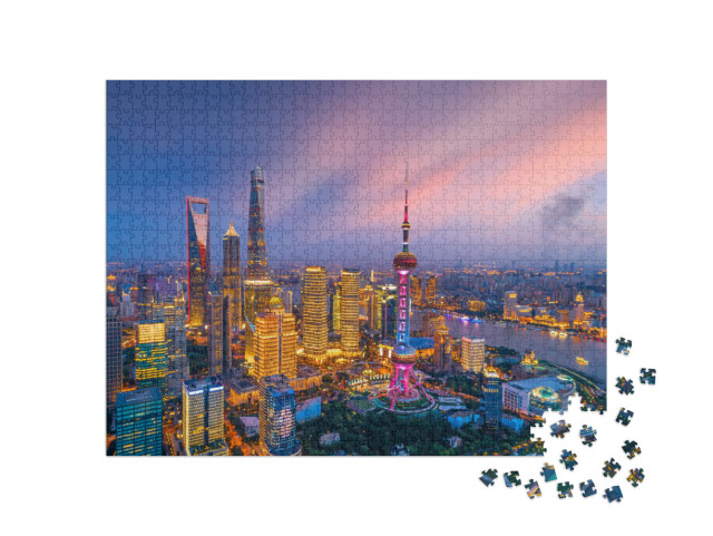 Puzzle 1000 pezzi „Skyline di Shanghai di notte, Cina“