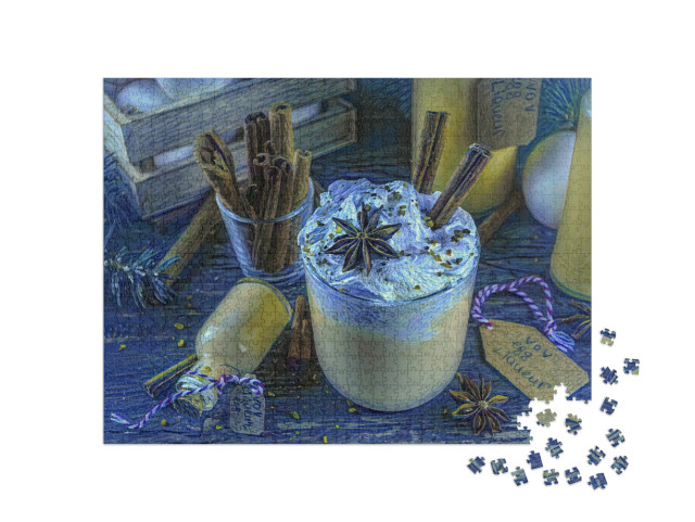 Puzzle 1000 pezzi „nello stile artistico di van Gogh, Notte Stellata - Christmas Bombardino Livigno Cocktail“