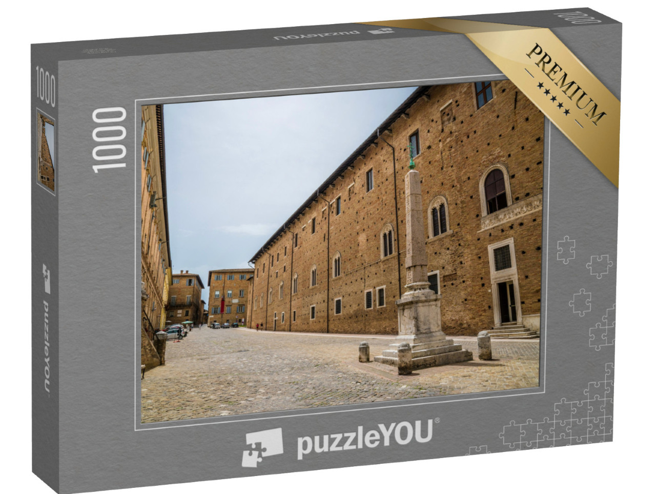 Puzzle 1000 pezzi „Una veduta di via Puccini, nel centro della città di Urbino, in estate.“