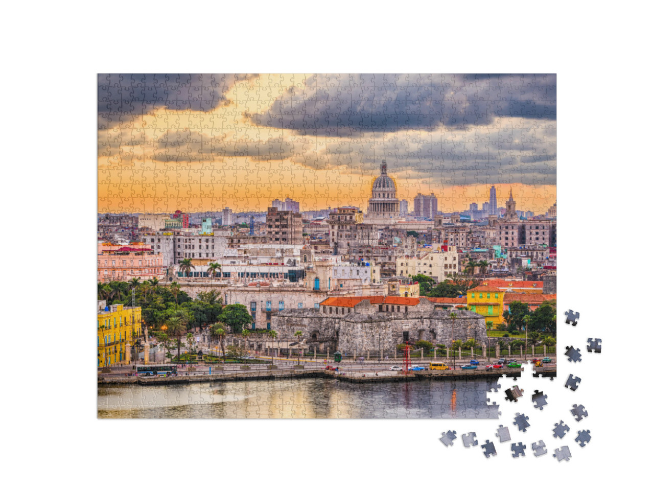 Puzzle 1000 pezzi „Lo skyline serale dell'Avana, Cuba“