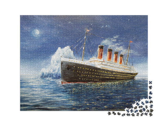 Puzzle 2000 pezzi „Dipinto a olio: Il Titanic si schianta contro l'iceberg“