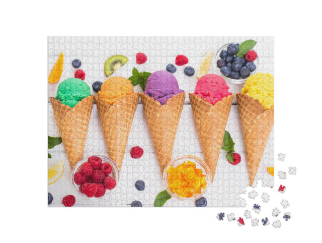 Puzzle 1000 pezzi „Vari gelati alla frutta fatti in casa in un cono“