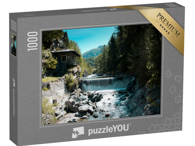 Puzzle 1000 pezzi „Cascate di Lillaz, Cogne, Valle d'Aosta: cascate in montagna, sole e riflessi nell'acqua“