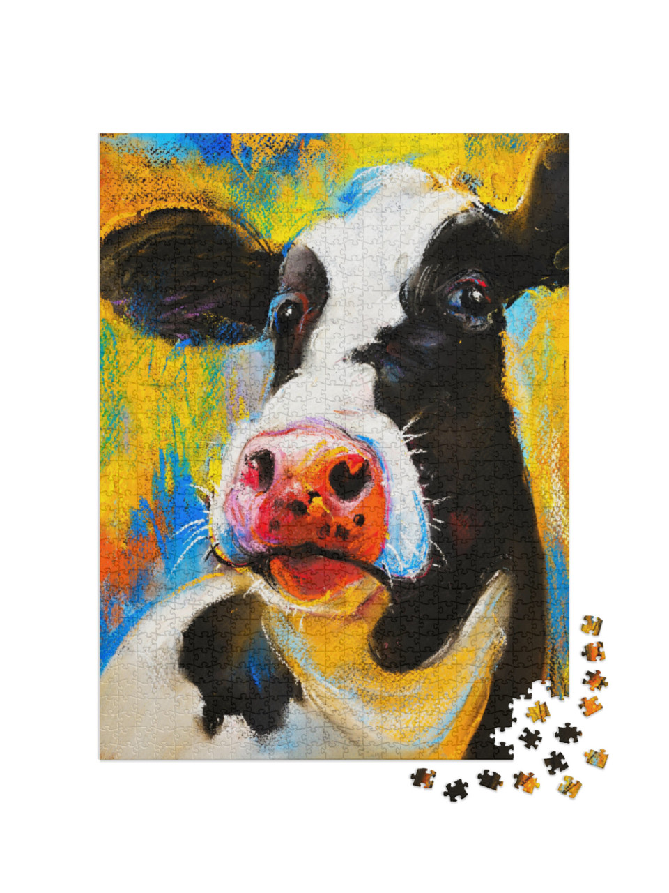 Puzzle 1000 pezzi „Pittura originale a pastello: Ritratto di mucca“