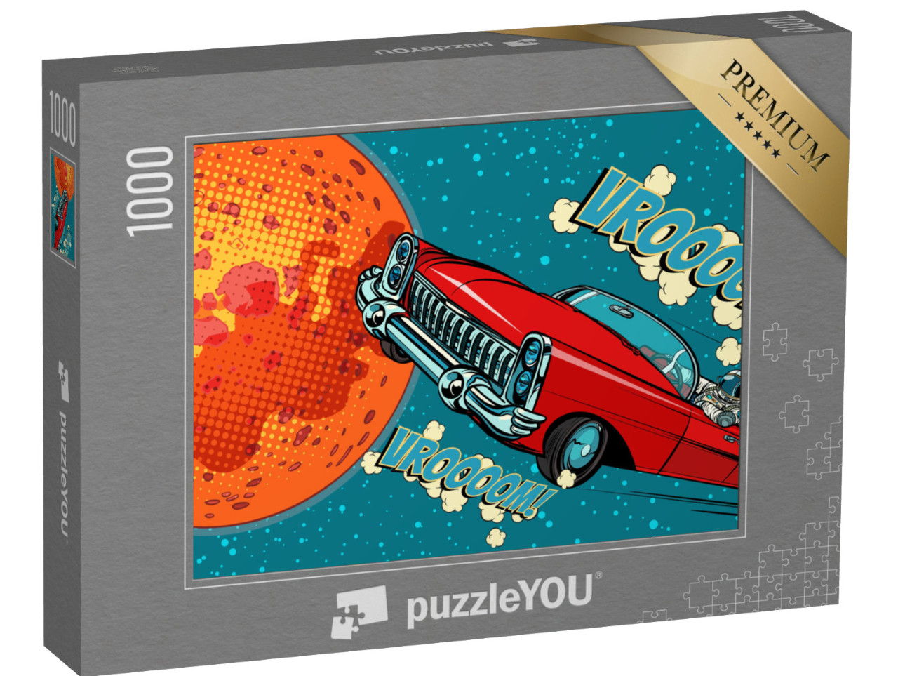 Puzzle 1000 pezzi „Fumetto: astronauta alla guida di un'auto su Marte“