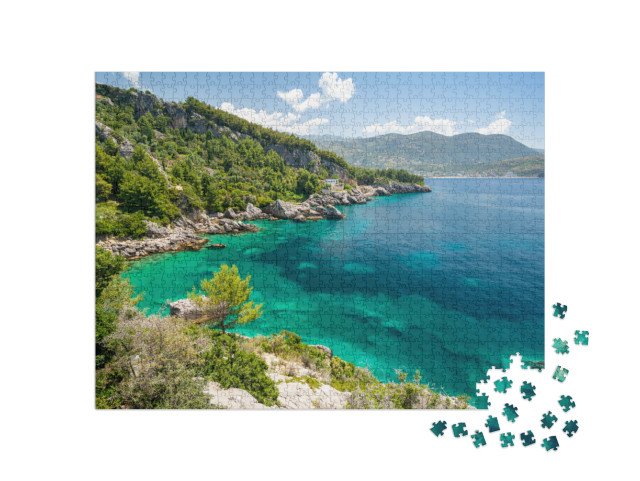 Puzzle 1000 pezzi „Costa turchese a Himare, Riviera albanese, Albania“