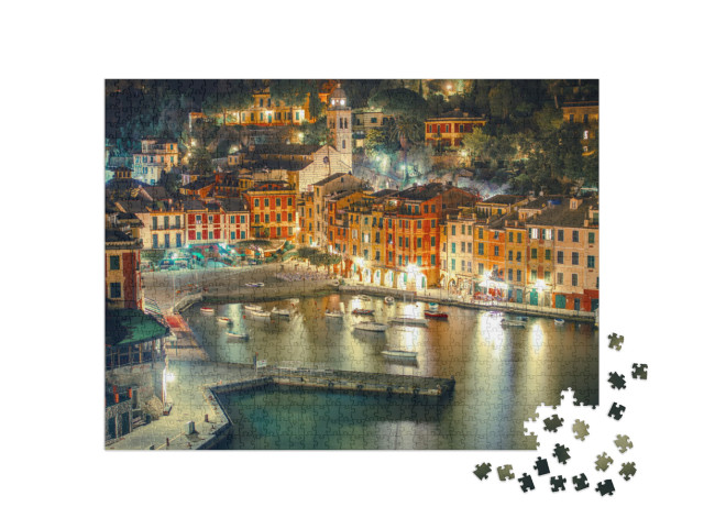 Puzzle 1000 pezzi „Il porto di Portofino di notte. Portofino si trova nella città metropolitana di Genova“