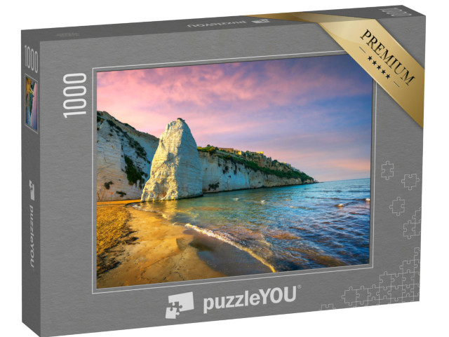 Puzzle 1000 pezzi „Spiaggia rocciosa di Vieste e Pizzomunno, penisola del Gargano, Puglia, Italia meridionale, Europa.“