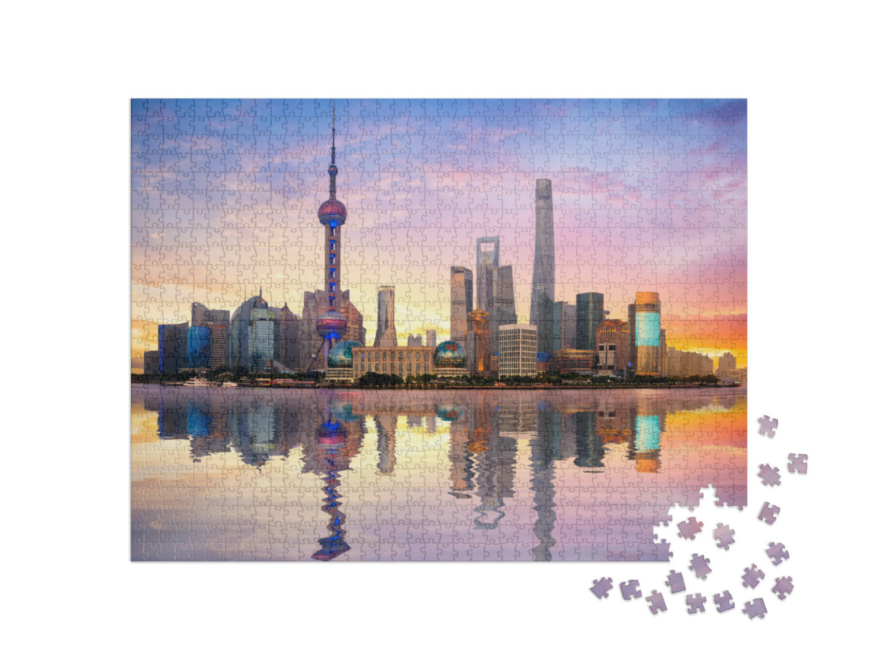 Puzzle 1000 pezzi „Lo skyline di Shanghai al tramonto“