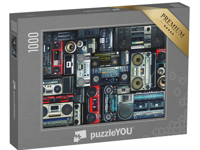 Puzzle 1000 pezzi „Parete vintage piena di radio boombox degli anni '80“