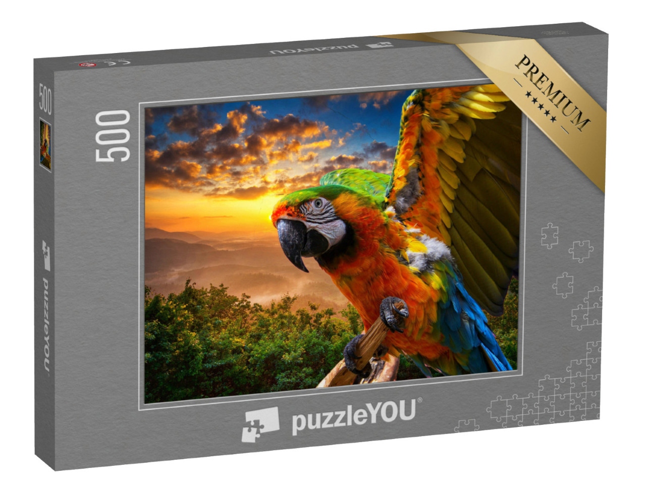 Puzzle 500 pezzi „I magnifici colori della natura: l'ara al tramonto“