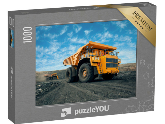 Puzzle 1000 pezzi „Dumper arancione che carica carbone nella cava“