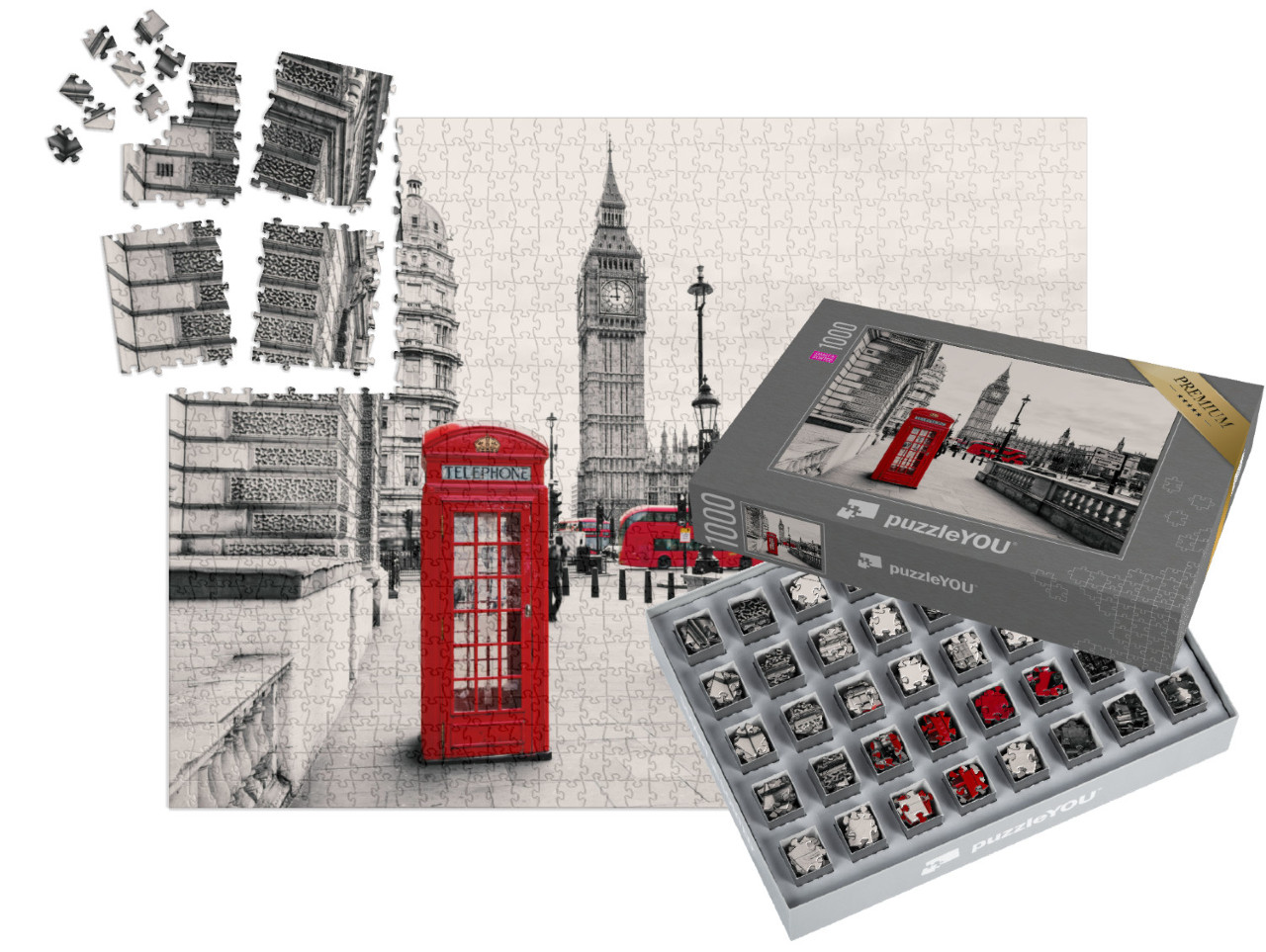 SMART SORTED® | Puzzle 1000 pezzi „Cabina telefonica rossa: simbolo di Londra, Inghilterra“