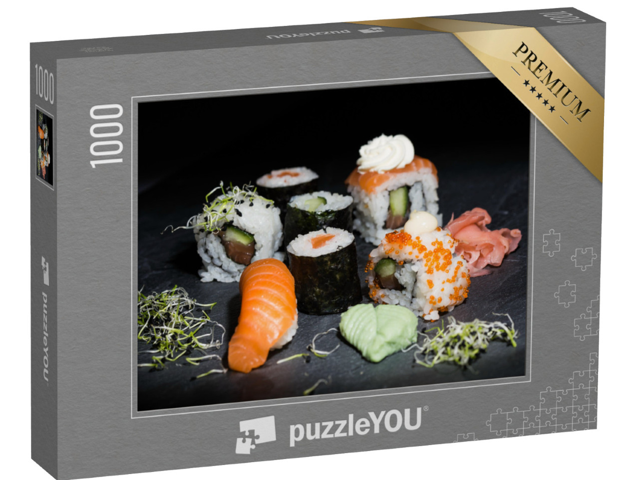 Puzzle 1000 pezzi „Sushi giapponese fatto di maki, nigiri e rotoli dentro-fuori“