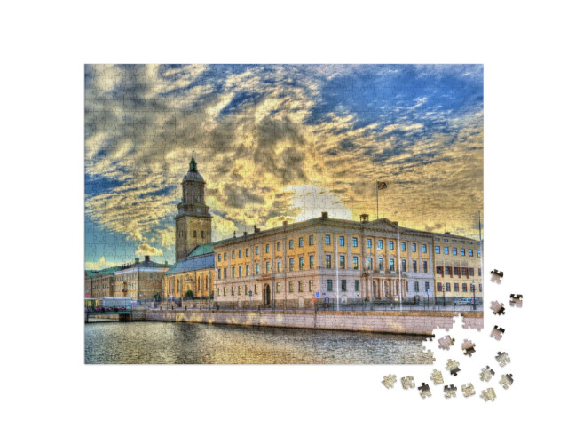 Puzzle 1000 pezzi „Il municipio e la chiesa tedesca di Göteborg, Svezia“