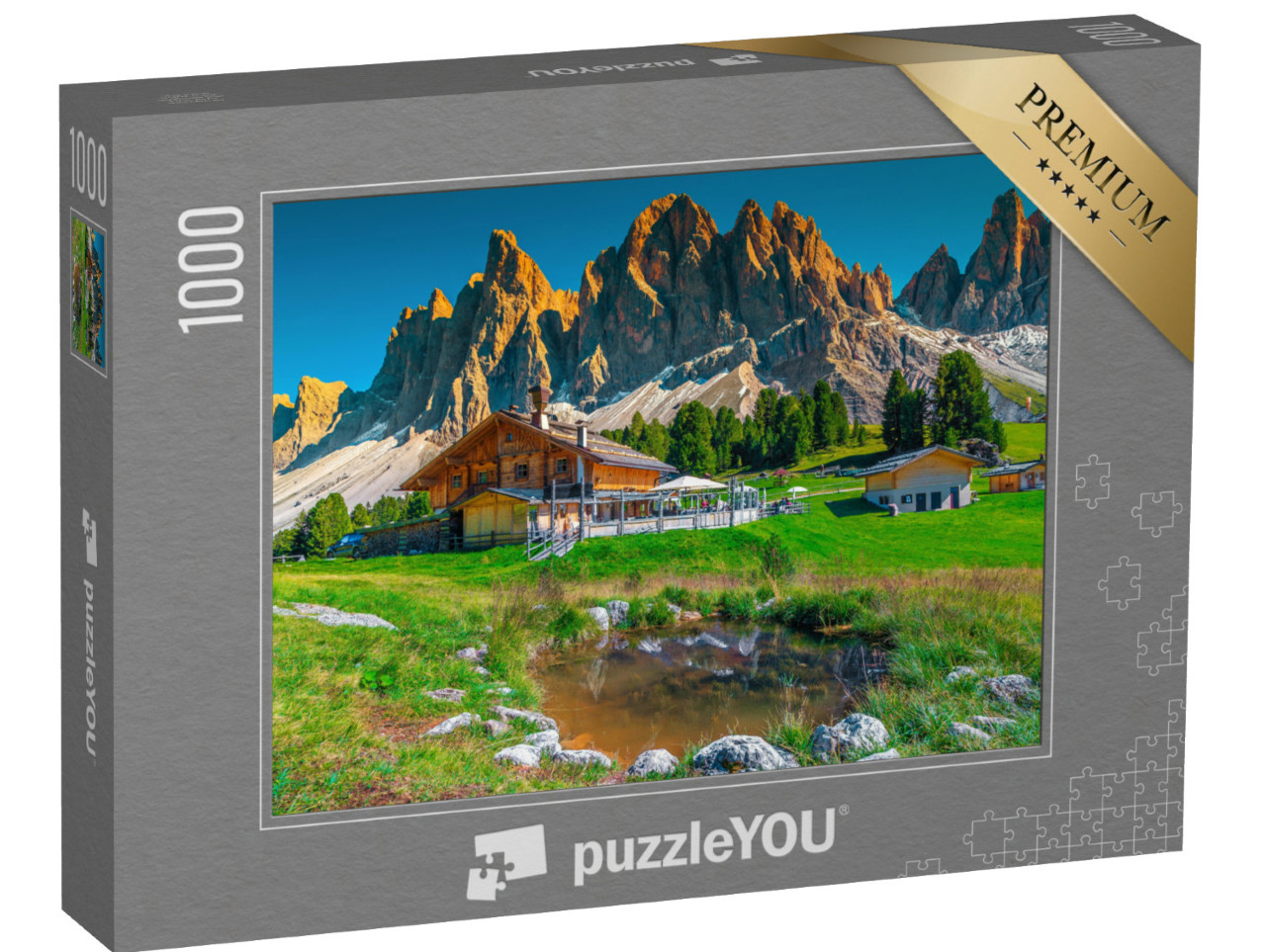 Puzzle 1000 pezzi „Gruppo montuoso Geisler mozzafiato, Dolomiti, Italia“