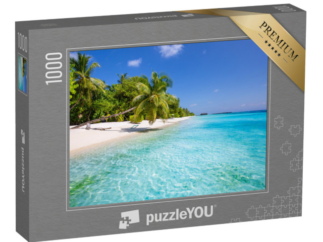 Puzzle 1000 pezzi „Paesaggio estivo: spiaggia tropicale con amaca“