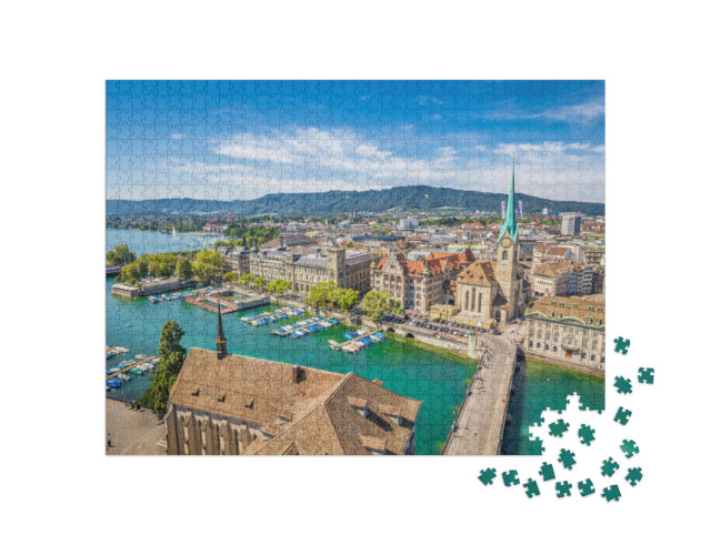 Puzzle 1000 pezzi „Zurigo con la famosa chiesa di Fraumünster“