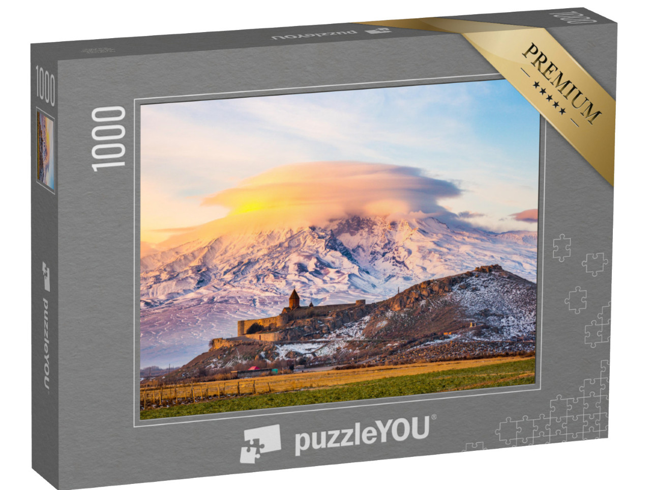 Puzzle 1000 pezzi „Alba sul monastero di Khor Virap e sul Monte Ararat, Armenia“