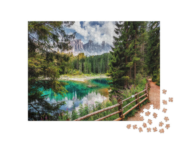 Puzzle 1000 pezzi „Lago di Carezza nelle Alpi dolomitiche, Tirolo, Italia“