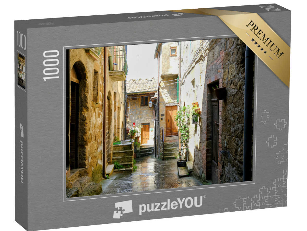 Puzzle 1000 pezzi „Una strada stretta in una giornata di primavera nella cittadina di Pitigliano, in Toscana“
