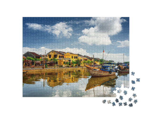 Puzzle 1000 pezzi „Barche di legno sul fiume Thu Bon a Hoi An, Vietnam“