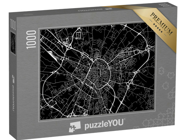 Puzzle 1000 pezzi „Stradale vettoriale in formato quadrato della città di Lecce in Italia con strade bianche su sfondo nero.“