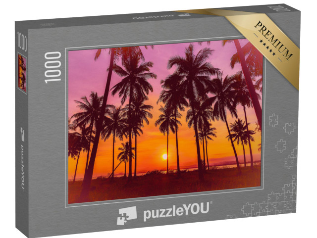 Puzzle 1000 pezzi „Tramonto luminoso sulle palme“