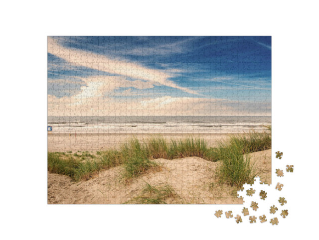 Puzzle 1000 pezzi „Paesaggio della spiaggia di dune sull'isola di Langeoog nel Mare del Nord, Germania“