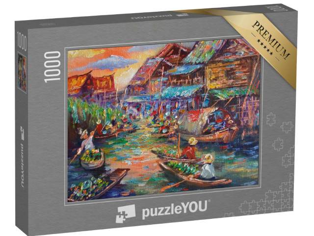 Puzzle 1000 pezzi „Pittura a olio: Mercato galleggiante in Thailandia“