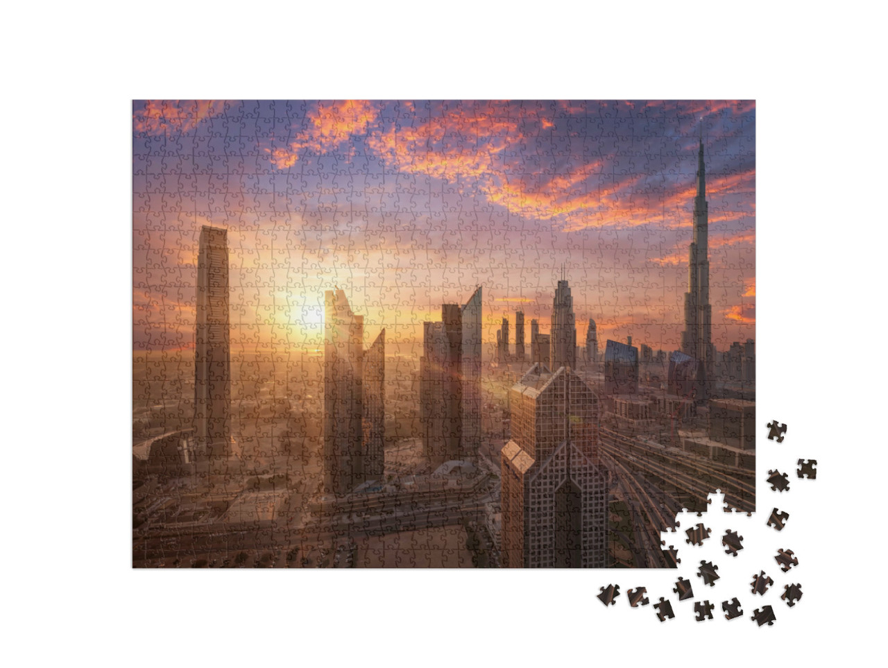 Puzzle 1000 pezzi „Splendido tramonto nel centro di Dubai“