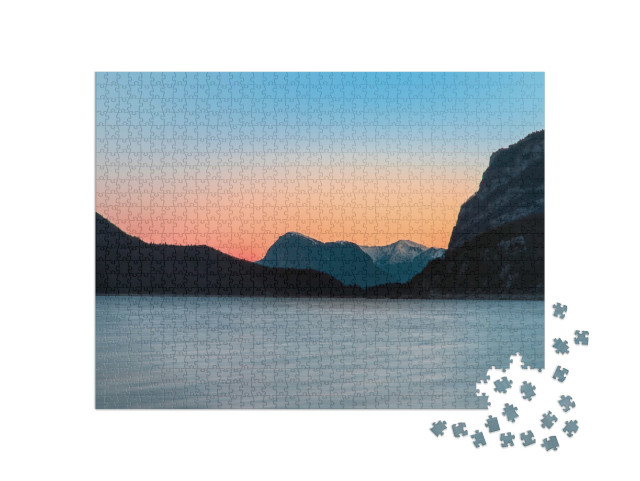 Puzzle 1000 pezzi „Lago di Molveno a Trento, Italia, al tramonto“