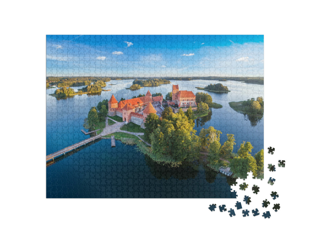 Puzzle 1000 pezzi „Castello di Trakai: castello medievale gotico su un'isola del lago Galve, in Lituania.“