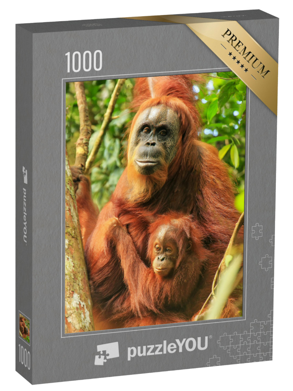 Puzzle 1000 pezzi „Femmina di orango di Sumatra con un bambino, Indonesia“