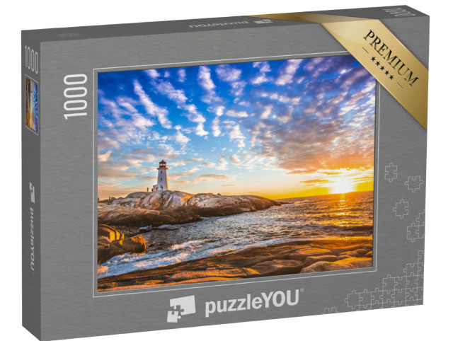 Puzzle 1000 pezzi „Il faro di Peggy's Cove al tramonto, Canada“