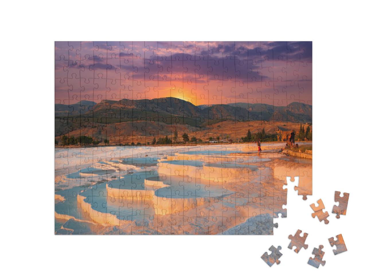 Puzzle 200 pezzi „Splendida alba e piscine e terrazze di travertino naturale a Pamukkale“