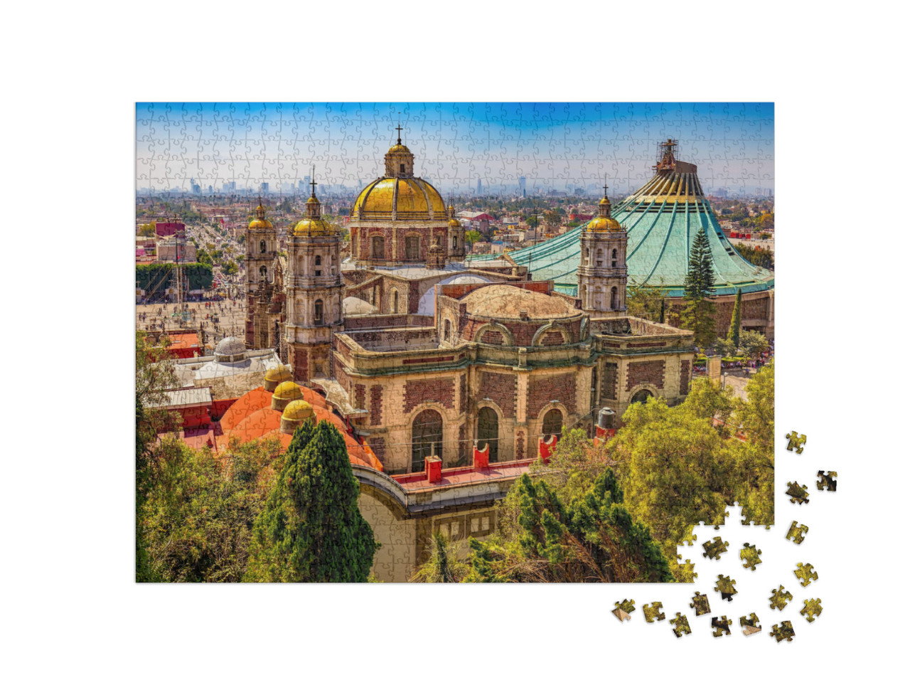 Puzzle 1000 pezzi „La vecchia e la nuova basilica di Città del Messico“