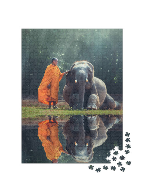 Puzzle 1000 pezzi „Monaco e cucciolo di elefante“