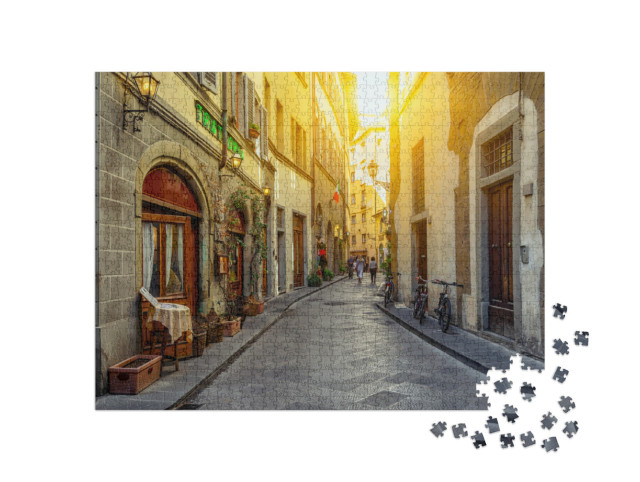 Puzzle 1000 pezzi „Strada stretta di Firenze, Toscana. Architettura e monumenti. Accogliente paesaggio urbano di Firenze“