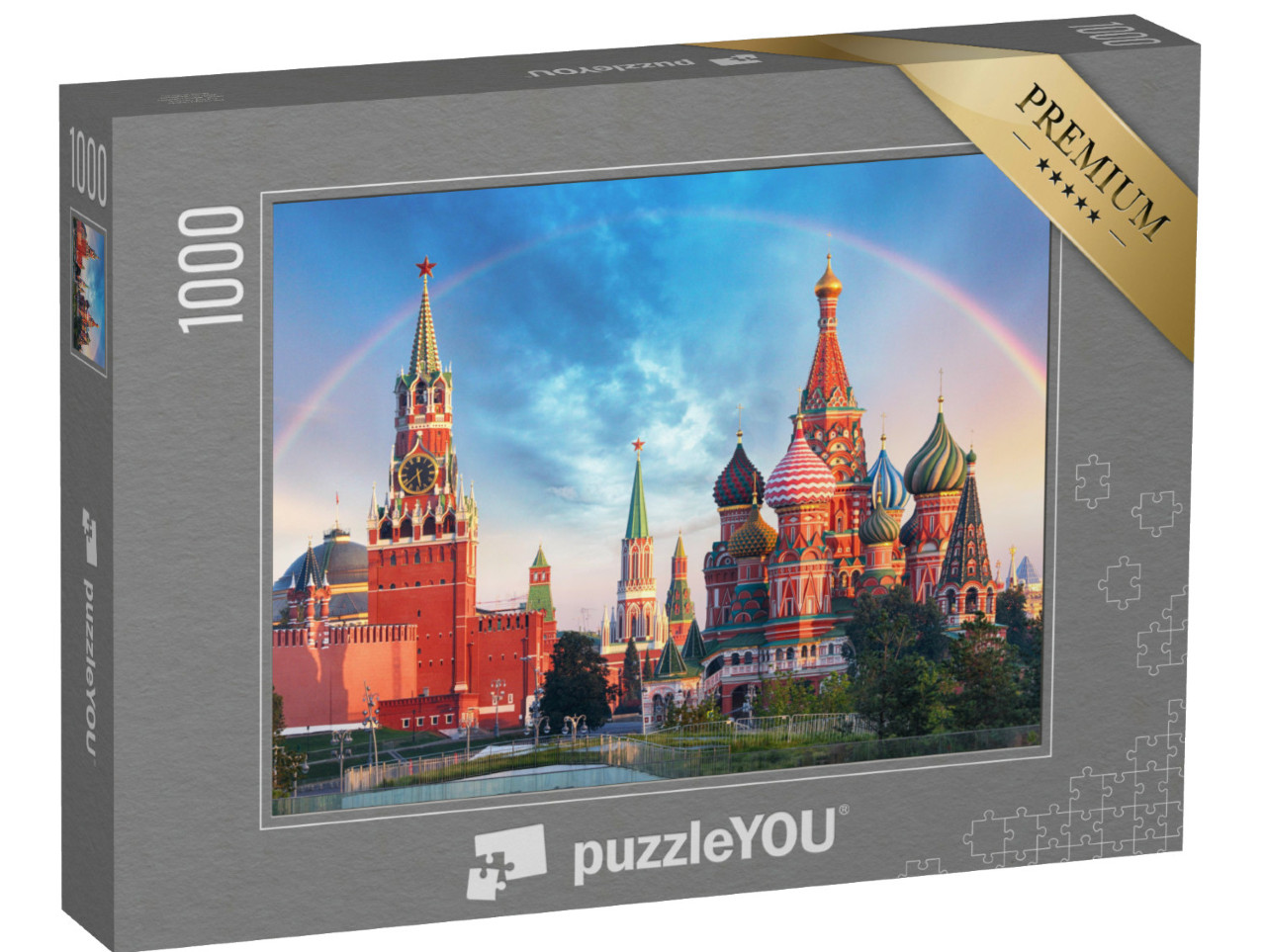 Puzzle 1000 pezzi „Vista panoramica della Piazza Rossa con il Cremlino e l'arcobaleno di Mosca“