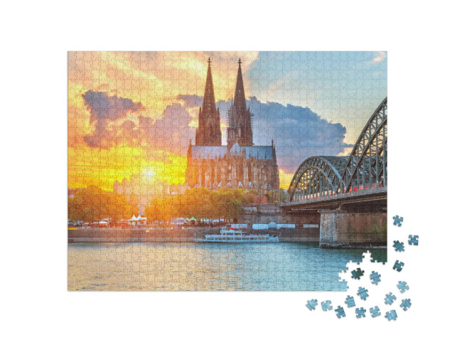Puzzle 1000 pezzi „Vista della Cattedrale di Colonia nel tramonto d'oro“