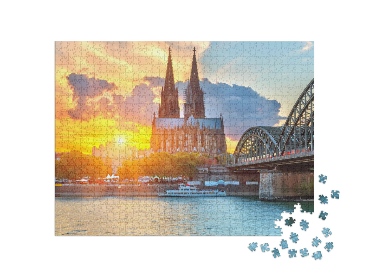 Puzzle 1000 pezzi „Vista della Cattedrale di Colonia nel tramonto d'oro“