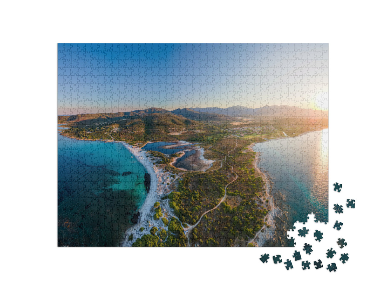 Puzzle 1000 pezzi „Veduta aerea della spiaggia La Cinta a San Teodoro, Sardegna, Italia“