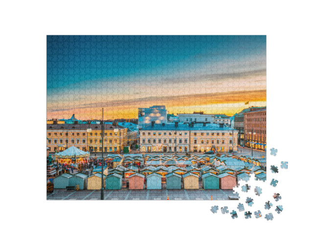 Puzzle 1000 pezzi „Mercatino di Natale serale a Helsinki“