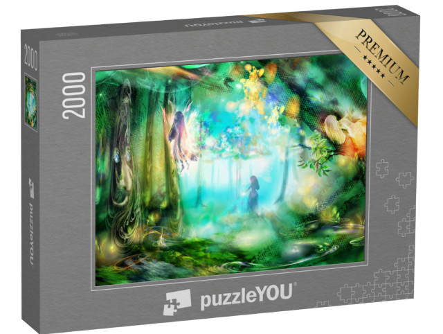 Puzzle 2000 pezzi „Una foresta incantata con le fate, sfondo fantastico, astratto“