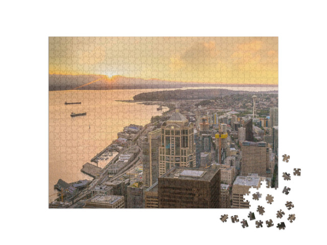 Puzzle 1000 pezzi „Tramonto su Seattle, Stato di Washington“