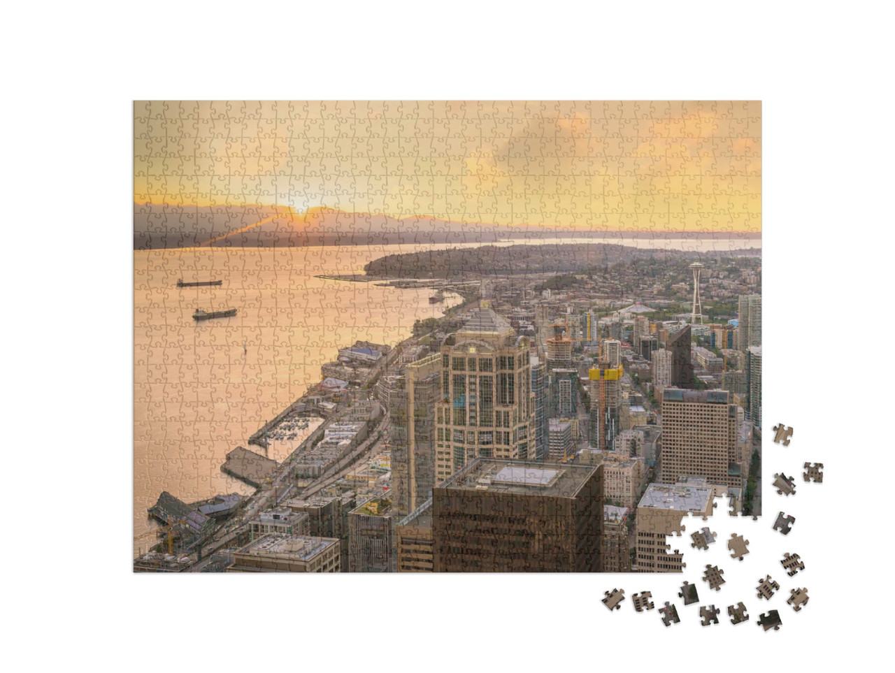 Puzzle 1000 pezzi „Tramonto su Seattle, Stato di Washington“
