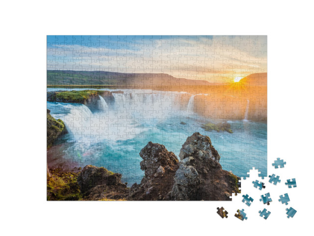 Puzzle 500 pezzi „Cascata di Godafoss al tramonto, Islanda“