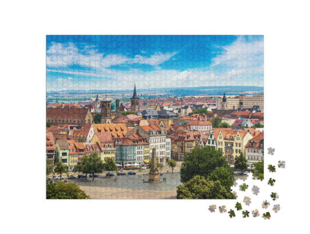Puzzle 1000 pezzi „Panorama aereo di Erfurt in estate, Germania“